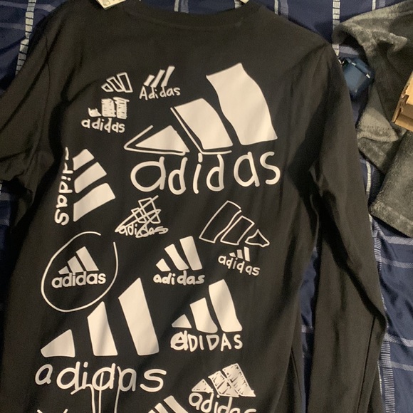 Adidas black long sleeve shirt scribble LS size M - Picture 5 of 7